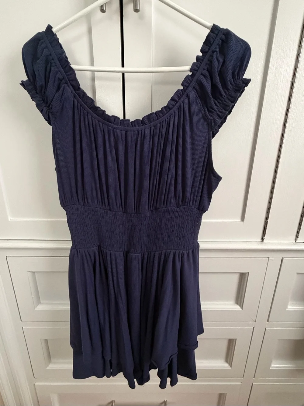Vici Navy Ruffle-Trim Romper